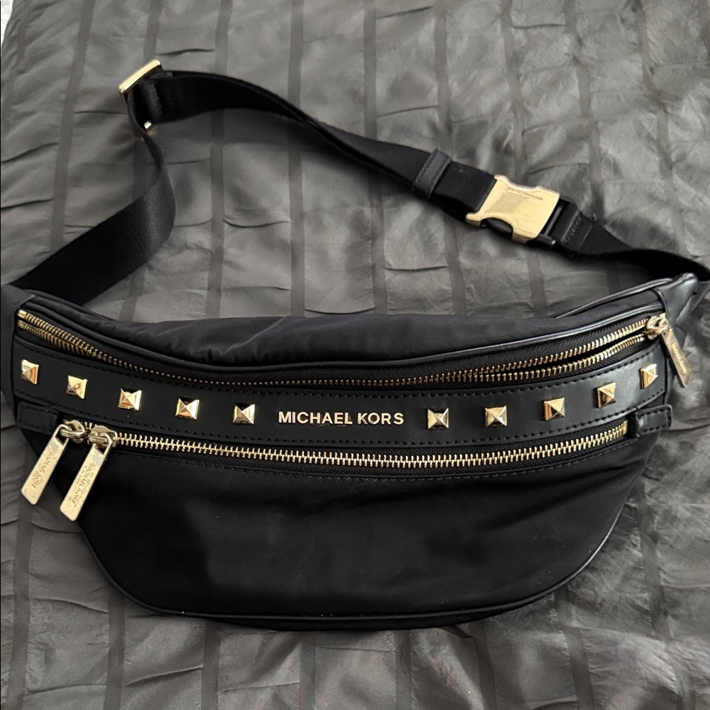 Michael Kors Black Belt Bag with Gold Accents